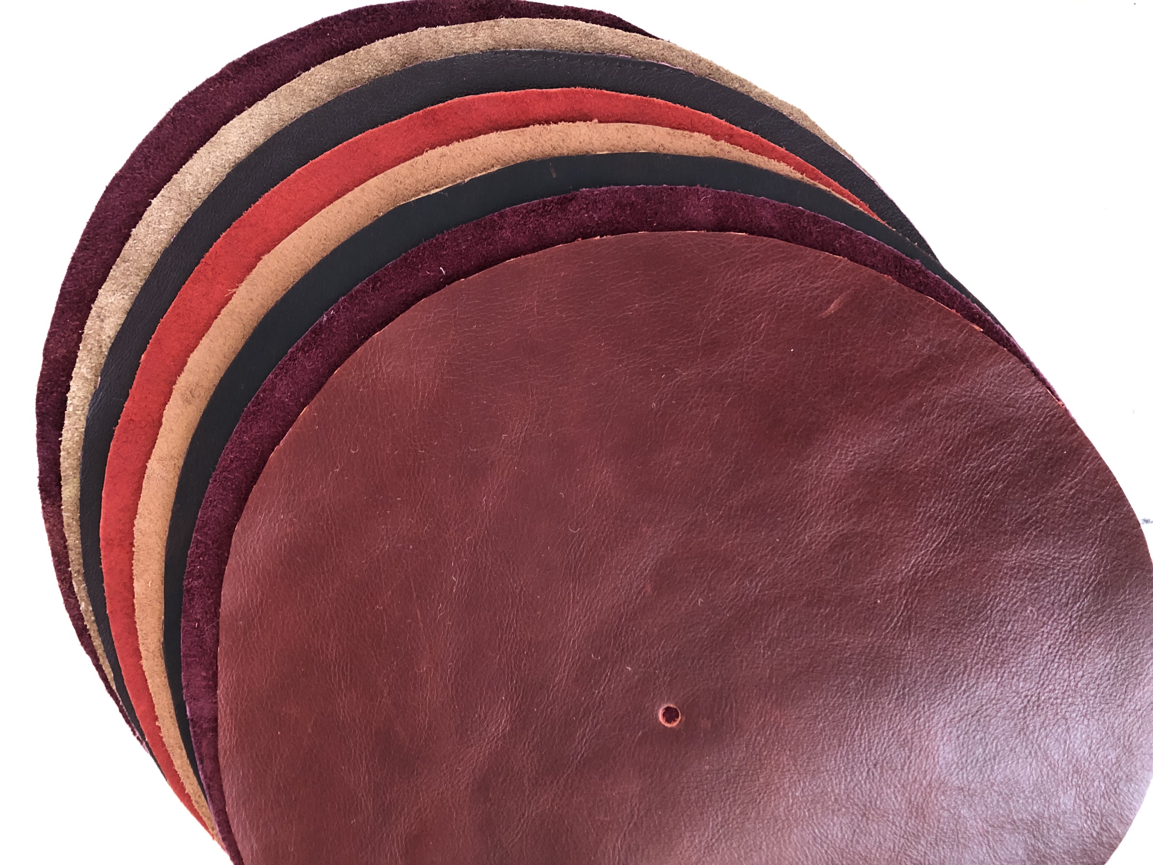 Full range of leather mat colours fanned out
